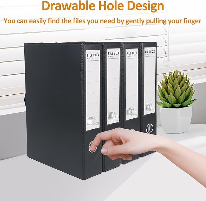 HUA JIE A4 Storage File Boxes Plastic Archives Cases, PVC File Folder Organizer Document Storage Filing Box for office,32.5×6.5×24 cm, Black(Pack of 6) - Image 3
