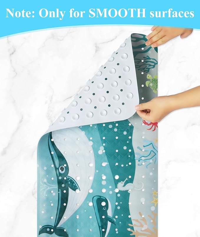 Bath Mat for Tub Non Slip, Machine Washable Anti-Slip Cartoon Baby Bathtub Shower Mat with Drain Holes and Suction Cups for Toddler & Kids, 40 Inch x 16 Inch, Whales - Image 4