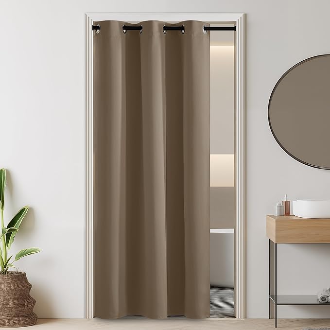 RYB HOME 100% Blackout Doorway Curtains, Closet Curtain for Open Closet, Privacy Room Divider Drape for Bedroom/Temporary Door, 1 Panel, W42 x L80, Mocha by RYBHOME