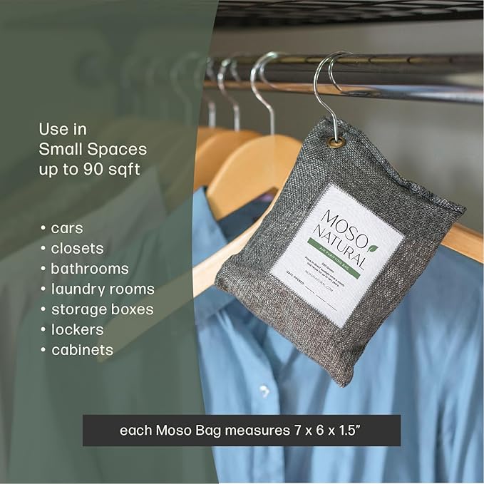 Moso Natural Air Purifying Bag 200g (3 Pack) HGTV Editor's Pick | Premium Bamboo Charcoal Odor Absorber for Home & Car | Closet Odor Eliminator & Car Air Freshener | Long Lasting Charcoal Bags - Image 5