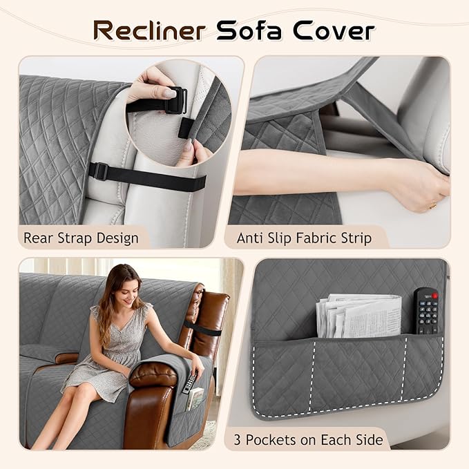 Arfntevss Waterproof Recliner Sectional Couch Covers for Reclining L Shape Sofa Cover Non Slip Washable L Shaped Slipcover Sets for Dog Furniture Protector (5 Seat with 2 Console Cover, Dark Gray) - Image 4