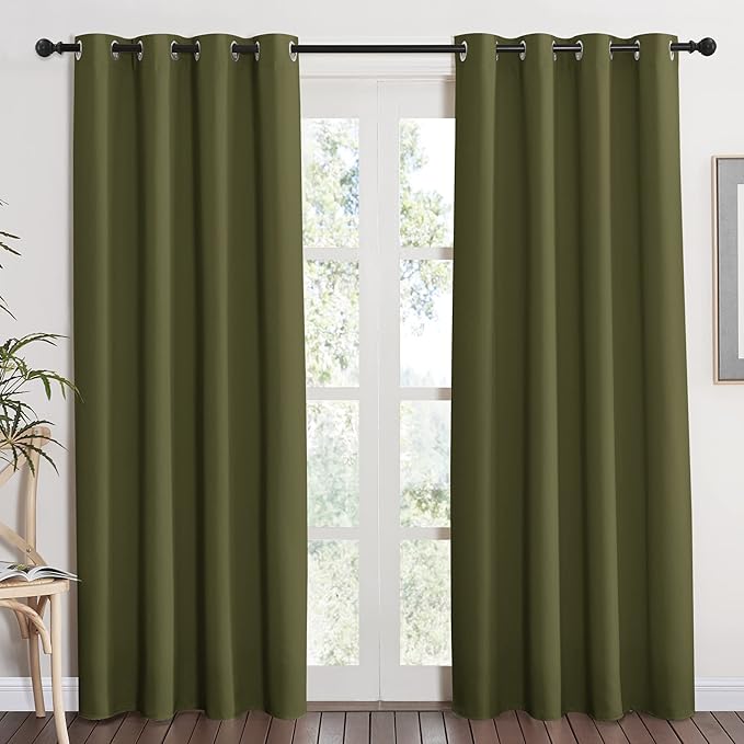 NICETOWN Blackout Curtain Blind Window Panel - (Olive Green Color) Home Decor Window Treatment Drape Modern Design Drapery for Patio Door Room, 52Wx84L,1 Panel by NICETOWN