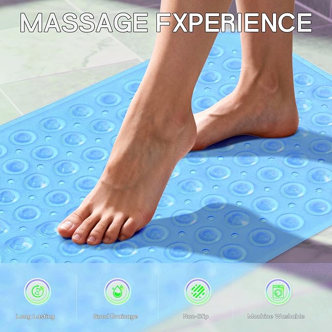 Anti-Slip Bathtub Shower mat, 27.5×14.5（Approximately 70×37cm） inch Soft Oversized Machine Washable Non-Slip Bathtub mat with Drainage Holes, Bathroom Floor Suction Cup.（1-Clear Blue） - Image 4