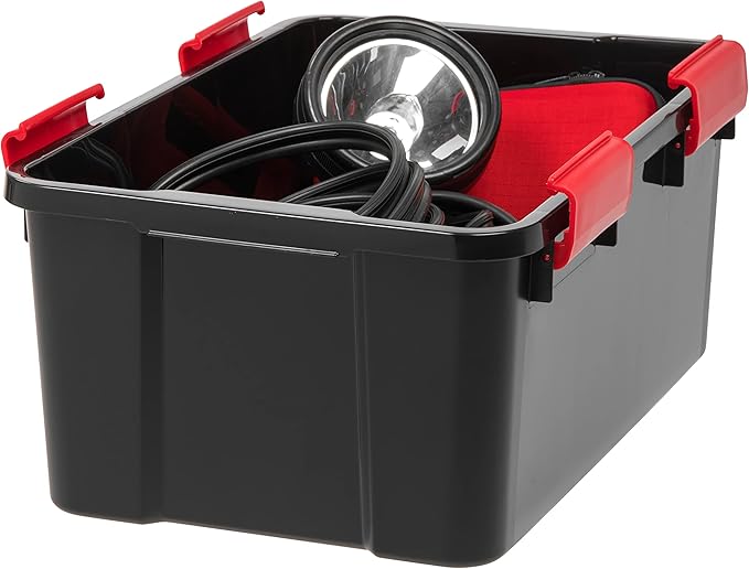 IRIS USA WeatherPro 19 Qt Storage Bins with Lids, 6 Pack, BPA-Free Plastic Gasket Box with Tight Latch and Seal, Stackable Nestable Tote Tub - Black/Red - Image 7
