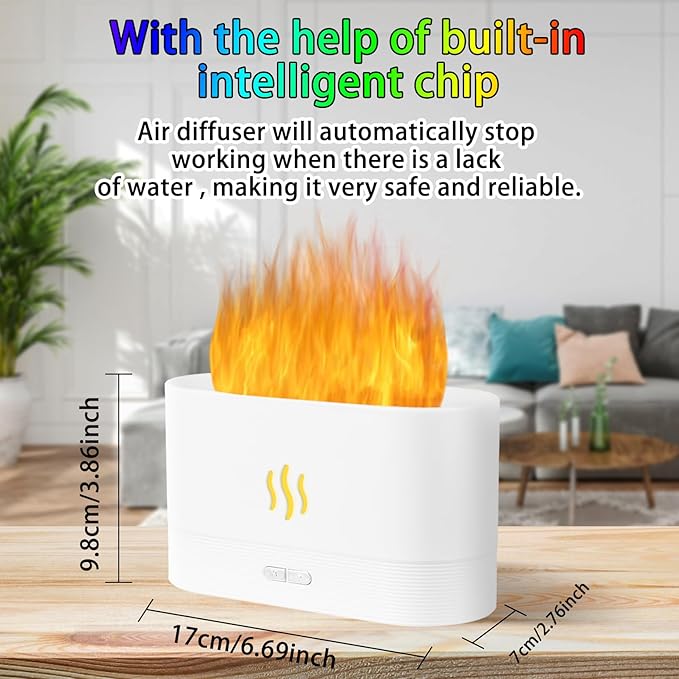 Flame Diffuser Humidifier-Auto Off 180ml Essential Oil Diffuser-2 Modes Brightness Aroma Humidifier with Fire Flame Effect for Home,Office,Spa,Gym (White) - Image 3