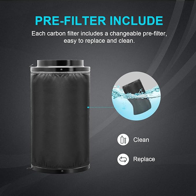 iPower 4 Inch 195 CFM Inline fan Circulation Vent Blower, Air Carbon Filter with Hook, 8 Feet Ducting and Rope combo, for Grow Tent Ventilation - Image 5