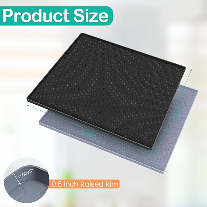 Waterproof Under Sink Mat 22" x 19", Silicone Cabinet Liner, Rubber Protector for Kitchen and Bathroom, Keeps Cabinets Clean, Dry, and Organized (Black) - Image 2