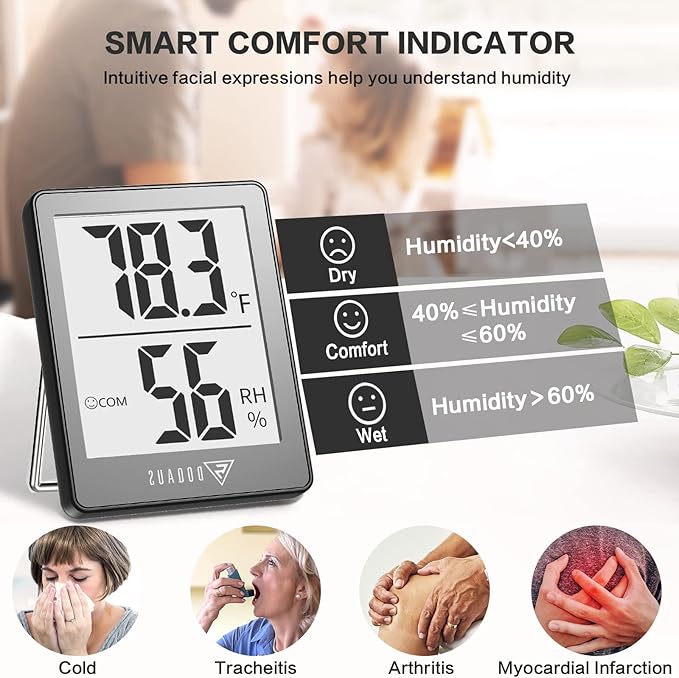 DOQAUS Indoor Thermometer [3 Packs], Mini Digital Hygrometer Room Thermometer, Humidity Meters, Accurate Temperature Humidity Monitor Gauge for House, Office, Greenhouse, Home Grey (2.3X1.8inch) - Image 3