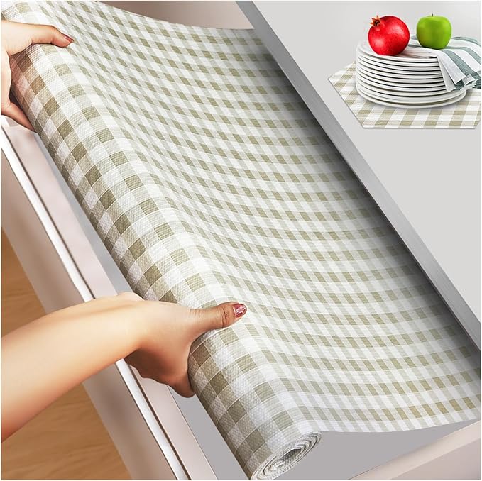 Beautysaid Shelf and Drawer Liner for Kitchen Cabinet, Non Adhesive Non Slip Shelf Paper Waterproof Washable Thickened for Dresser Pantry Shelve Bathroom Protector Liner(Checkered,18 in x 30 FT) by Beautysaid