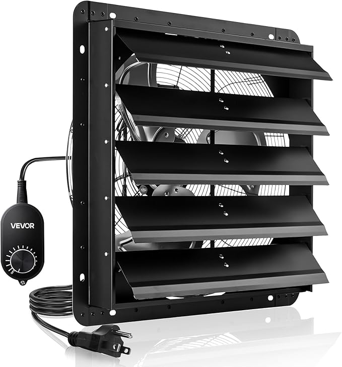 VEVOR 20'' Exhaust Fan, Wall Mounted Attic Fan with Variable Speed controller, 3000 CFM, Automatic Shutter, Ventilation and Cooling, Black by VEVOR