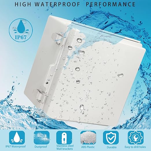 Waterproof Electrical Box with Mounting Plate, IP67 Junction Box Stainless Steel Latch Hinged Grey Cover Project Enclosure with Wall Bracket and 2 Glands 8.3" x 8.3" x 5.1" - Image 2
