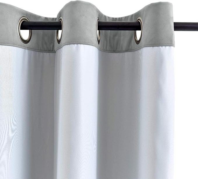 ChadMade Blackout Lined Premium Velvet Curtain Grey 50Wx120L Inch (1 Panel), Eyelet Grommet for Livingroom Bedroom Theater Studio, Leon Collection - Image 3
