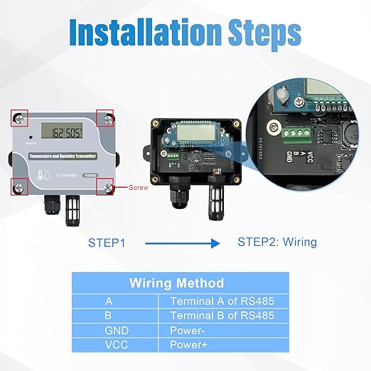 Tzone RS485 Temperature Humidity Sensor Modbus RTU Temp Sensor Digital Industrial Temp and Humidity Transmitter Wall Mounted,-40℉ to 257℉ Temperature Probe Analog Moisture Monitor Greenhouse Grow Tent - Image 2
