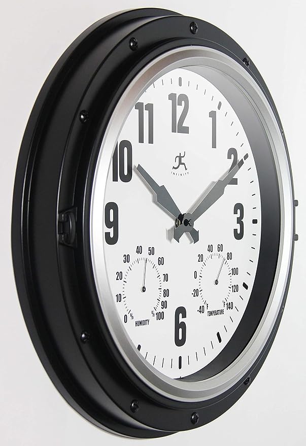 Infinity Instruments Forecaster Indoor/Outdoor Wall Clock, Thermometer, Hygrometer Combo, Stylish Durable Waterproof Weather Station for Your Home, 16 Inch, Black - Image 4