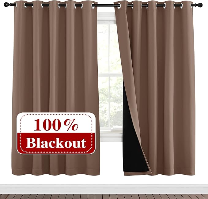 NICETOWN Living Room Completely Shaded Draperies, Privacy Protection & Noise Reducing Ring Top Drapes, Black Lined Insulated Window Treatment Curtain Panels(Cappuccino, 2 Pieces, W70 x L72) by NICETOWN
