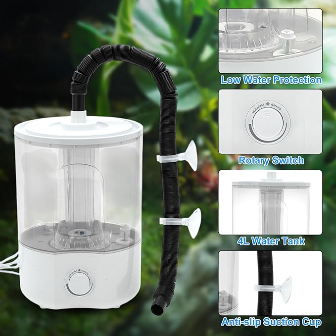 Reptile Fogger, 4L Top Fill Adjustable Mister Tank, Reptile Humidifier for Terrariums and Paludarium, Enhances Humidity Control, White, 1 Set - Image 5