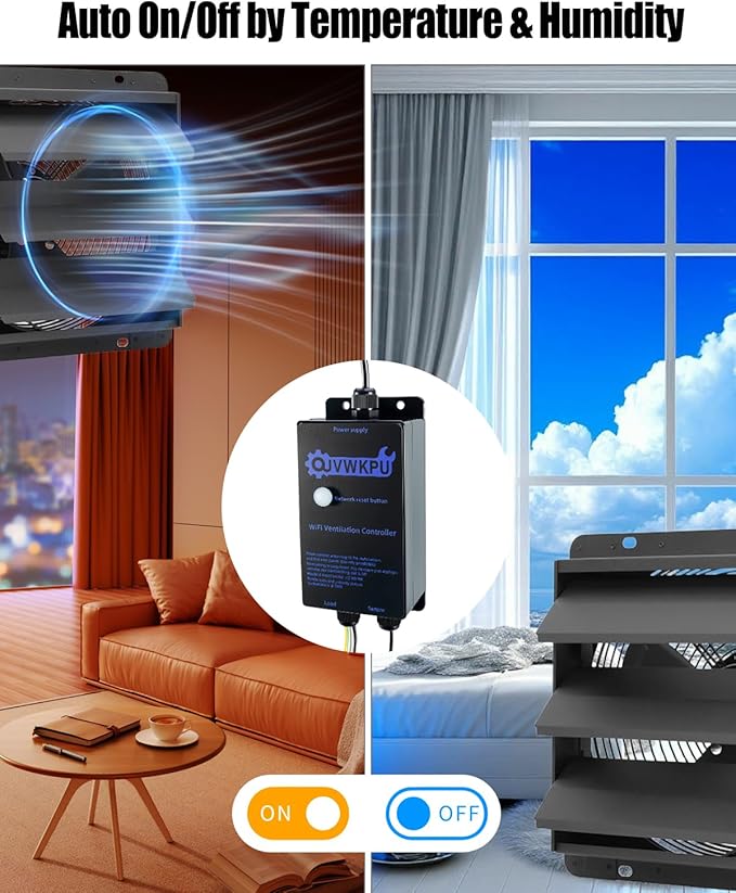 Temperature and Humidity Exhaust Fan Switch, Multi-Functional Vent Controller with IoT, Auto On/Off by Temp & Humidity, 25A Heavy-Duty Load - Image 3