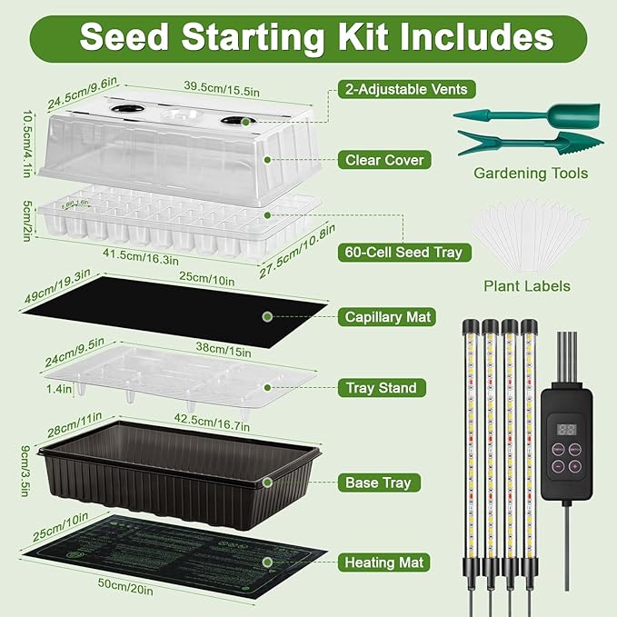 120-Cell Self-Watering Seed Starter Tray with Grow Light, Indoor Seed Starting Kit Trays with Heat Mat, Adjustable Brightness Plant Germination Trays Growing Kit with 4.13" Humidity Dome for Seed Grow - Image 2