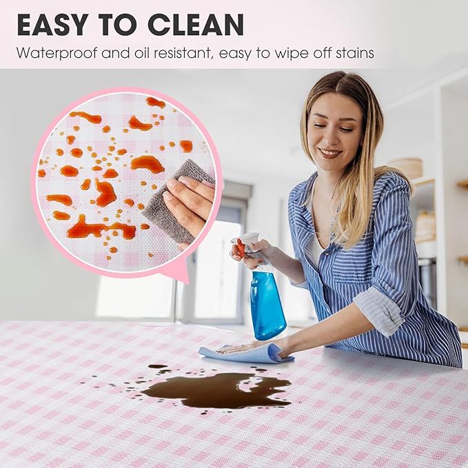 Drawer and Shelf Liner, Non-Slip Kitchen Cabinet Liners Non-Adhesive Thick Strong Grip Waterproof Washable Mats Protect Dresser Shelves Cupboard Bathroom Cabinets, Pink Plaid, 12 in X 10 FT - Image 3