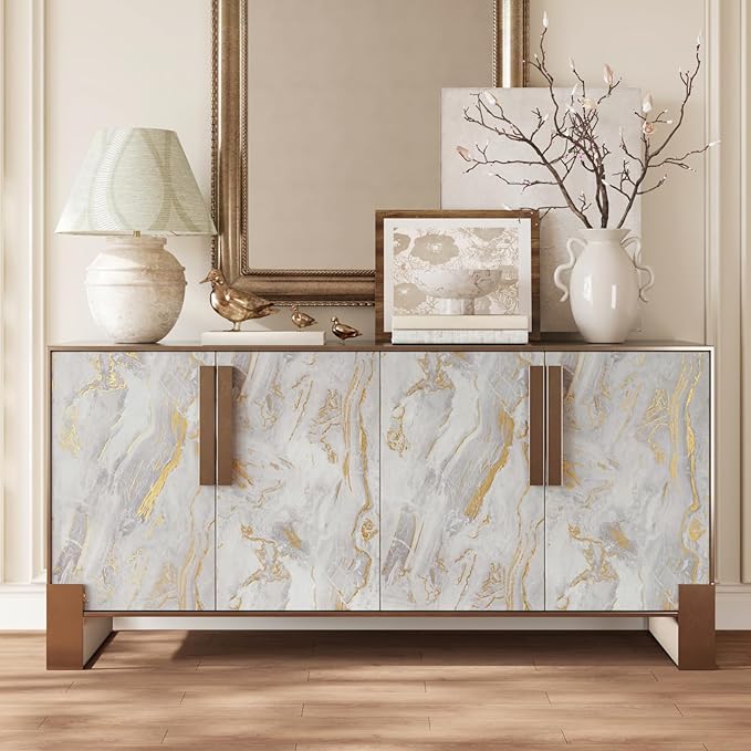CRE8TIVE Wide 36"x118" Matte Liquid Beige Gold Marble Wallpaper Peel and Stick Marble Contact Paper for Walls Cabinet Vinyl Wrap Waterproof Adhesive Renter Friendly Wallpaper for Kitchen Living Room - Image 7