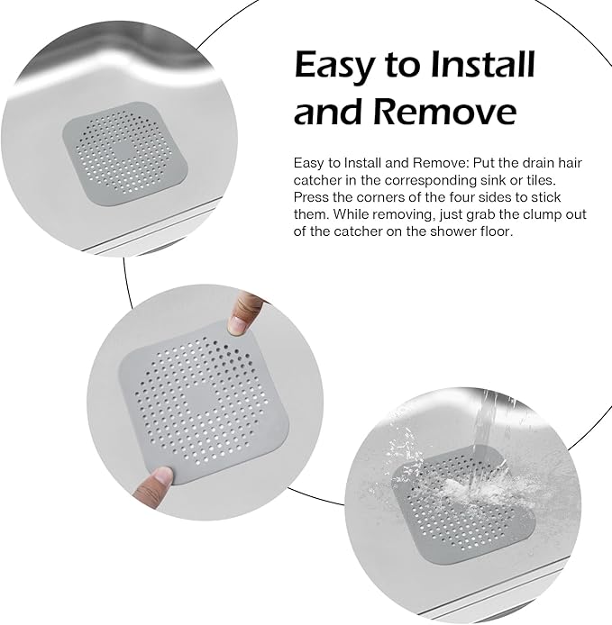 2 Pack Drain Hair Catcher Silicone Bathroom Accessories Square Drain Cover for Shower,Easy to Install Suit for Bathroom,Bathtub,Kitchen, White - Image 3