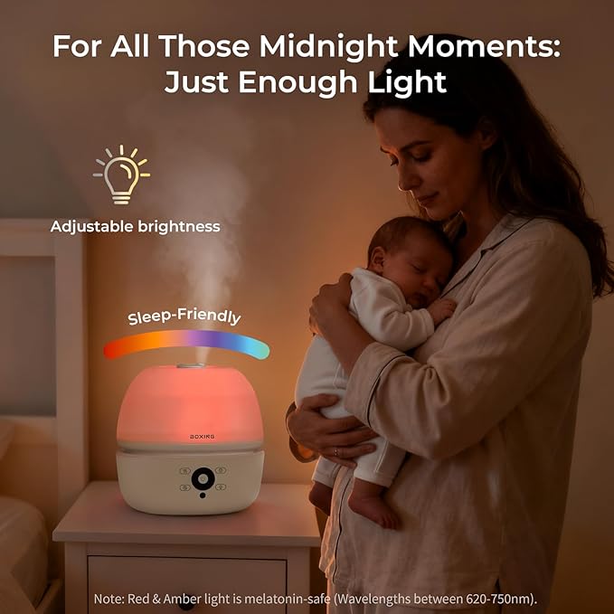 BOXING Top Fill Humidifiers for Bedroom Baby with Easy Remote, 20dB Quiet Cool Mist Air Humidifier for Large Room Home & Indoor Plants, 7 Color Night Light, Essential Oil Tray, Timer, Sleep Mode,3L - Image 4