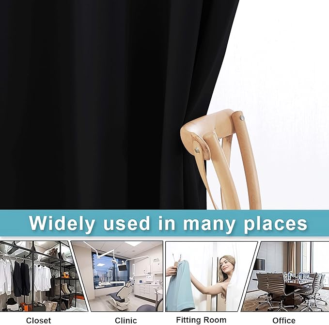 RYB HOME Privacy Curtain for Sliding Glass Door, Light Block Noise Reduce Insulated Curtain Screen Ceiling to Floor for Locker Room Basement Bedroom Closet, 100 inch Wide x 90 inch Long, Black - Image 5