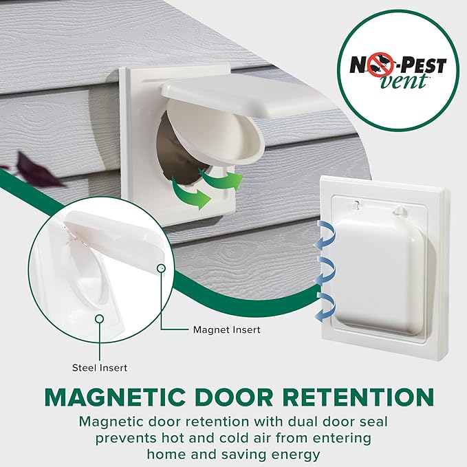 NO-PEST VENT MetalGuard, Dual Door Dryer Vent Cover Outdoor 4 Inch, Powder-Coated Heavy Duty Steel, Pest Proof, Rust Resistant, Safe & Efficient Vent Cap (White, 4" Steel With Collar) - Image 4