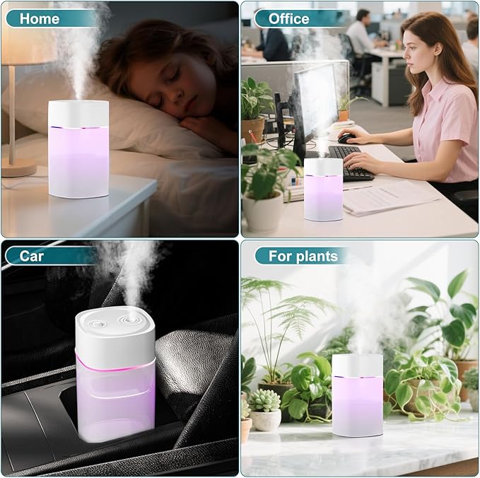 Small Humidifier for Plant, Cool Mist Mini Humidifiers for Bedroom, Desk Personal Humidifiers for Indoor Office Car, Portable Humidifier for Travel -White 400ml - Image 5