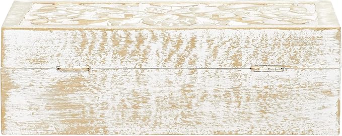 Deco 79 Mango Wood Floral Handmade Decorative Box Decorative Keepsake Boxes with Hinged Lid, Set of 3 Storage Boxes 8", 10", 12"W, White - Image 11