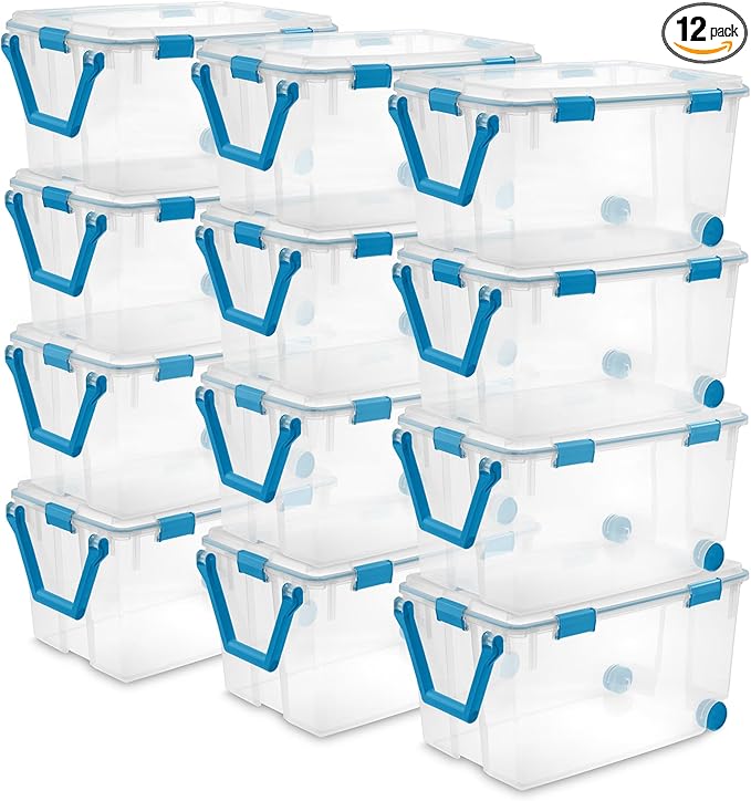 Sterilite 12-Pack Gasket Box, Weather-Resistant Storage Bins with Latching Lids, 120 Quart - Heavy-Duty Organizing Containers for Closet, Bathroom, and Office by Sterilite