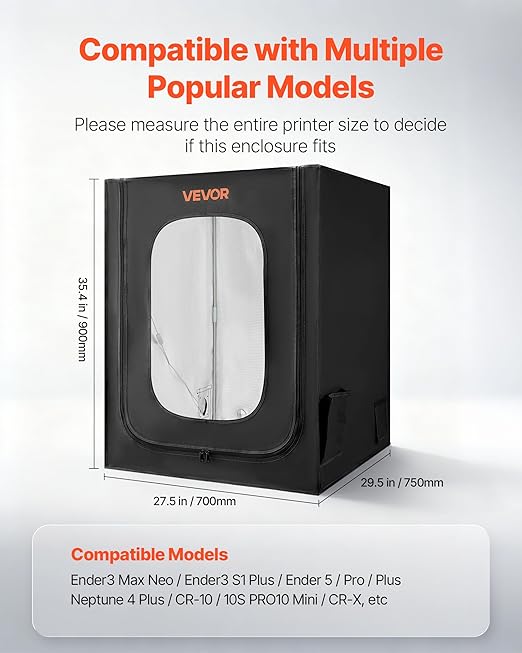 VEVOR 3D Printer Enclosure, Dustproof Waterproof Large Oxford Cloth 3D Printer Tent, Constant Temperature Protective Case with LED Lighting, Compatible with Creality/ELEGOO/Anycubic Popular Models - Image 3