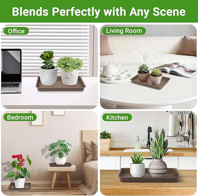 GREANER Brown Plant Saucers for Indoors, 11 Inch Heavy Duty Seedling Starter Trays No Holes, Pebble Tray for Plant Humidity(Set of 3) - Image 6