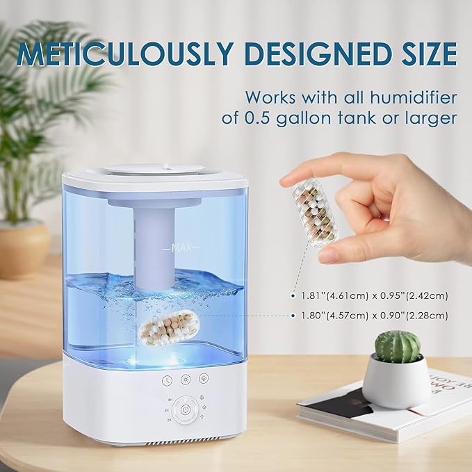 20x Humidifier Cleaner Compatible with Most Humidifiers Replacement for Ultrasonic Humidifier Demineralization Cartridge Tank Cleaning Fish Drop Ball Filter - Image 5