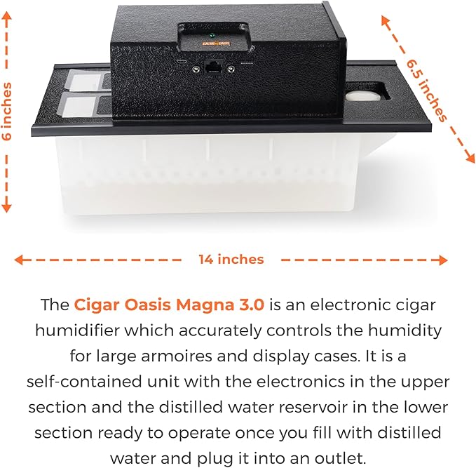 Cigar Oasis Magna 3.0 Cigar Humidor Humidifier - Electric Humidifier for Cigars - LCD Humidity & Temperature Display - Efficient Sensor Controlled Fan - Soft-Touch Button - 10-50 Cubic Ft Cabinet - Image 6