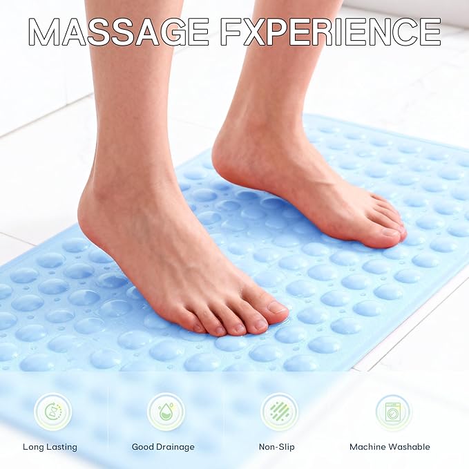 Anti-Slip Bathtub Shower mat, 27.5×14.5（Approximately 70×37cm） inch Soft Oversized Machine Washable Non-Slip Bathtub mat with Drainage Holes, Bathroom Floor Suction Cup.（1-Opaque Light Blue） - Image 5