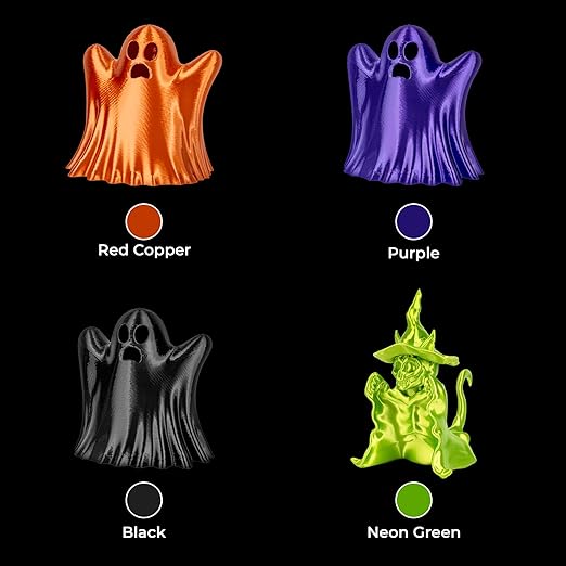 AMOLEN PLA 3D Printer Filament Silk PLA Filament 1.75mm Silk Filament Pack Black/Red Copper/Purple/Neon Green 3D Printing Filament Bundle for Holiday 3D Printing, 200gX 4 Spools - Image 2
