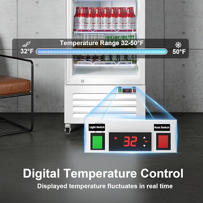 Commercial Beverage Refrigerator with Glass Door, 383L Display Fridge Beverage Cooler with Customizable Lightbox Adjustable Shelves, Drink Fridge Merchandiser for Restaurant Shop, White - Image 4