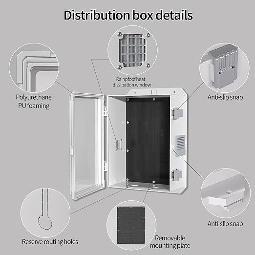 Outdoor Electrical Junction Box, ABS Water Resistant Enclosure with Internal Mounting Panel & Hinged Cover (13" H* 9.2" L* 5.6" W) - Image 6