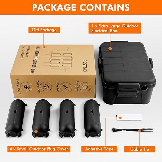 RESTMO 5-Piece Outdoor Waterproof Electrical Box Set – 12.5" x 8.5" x 5" Large & 7.1" x 2.3" x 2.3" Small, Weatherproof Boxes for Power Strip, Outlet, Plug, Socket, Timer, Holiday Light, Black - Image 9