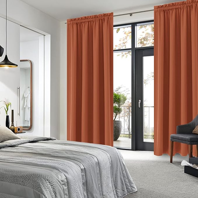 DWCN Blackout Curtains Thermal Insulated, Energy Saving & Noise Reducing Bedroom and Living Room Curtains, Burnt Ochre, W 52x L 84 Inch, Set of 2 Rod Pocket Curtain Panels - Image 2