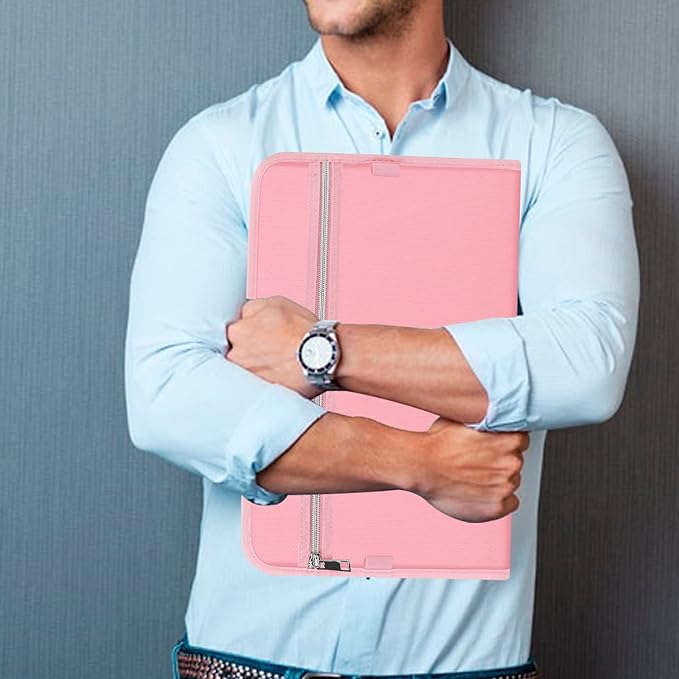 Fireproof Safe Accordion File Organizer Bag Folder,Waterproof Expanding Filing Folder with 14 Pockets, A4 Letter Size, Document Organizer Holder and Color Labels /2 Zipper (Pink 14.3" x 9.8") - Image 6