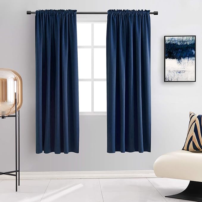 DONREN Navy Blue Blackout Curtain Panels for Short Window - 2 Pack Thermal Insulated Room Darkening Rod Pocket Curtains for Bedroom (52 by 63 Inch,2 Panels) by DONREN