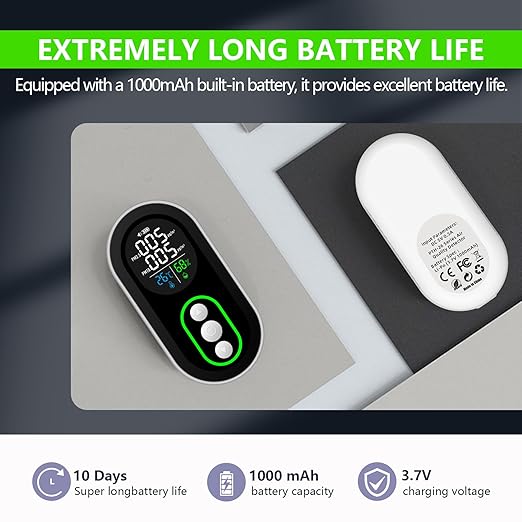 4 in 1 PM 2.5 and PM 10 Air Quality Monitor(Temp/Humidity/PM2.5/PM10), Portable PM 2.5 Detector with Alarm Function, 0~1000 UG/m³ Detector Range Air Quality Monitor for Home, Office, School - Image 4