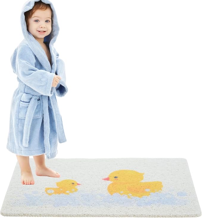 ENKOSI Loofah Non-Slip Shower and Bath Mat - Soft Cushioned Comfort - No Suction Cups for Smooth or Textured Tubs - Fast Draining - Safety for Bathroom, Family, Kids, and Elderly (24x16 Duck) by ENKOSI