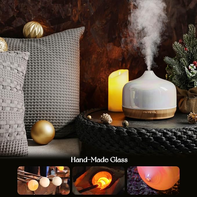 Porseme 500ml Glass Essential Oil Diffuser Aromatherapy Ultrasonic Cool Mist Humidifier 15-21 Running Hours Waterless Auto-Off Air Diffusers for Sleeping Yoga Office Working Spa and Rest (White Jade) - Image 5