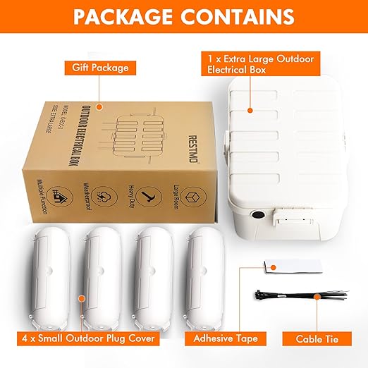 RESTMO 5-Piece Outdoor Waterproof Electrical Box Set – 12.5" x 8.5" x 5" Large & 7.1" x 2.3" x 2.3" Small, Weatherproof Boxes for Power Strip, Outlet, Plug, Socket, Timer, Holiday Light, White - Image 9