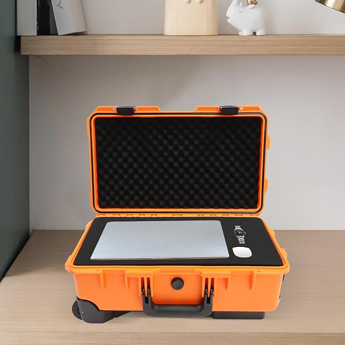 22" Weatherproof Hard Case Rolling Waterproof Case Dry Box with Foam Protective Cases Shockproof Hard Travel Cases For Cameras Lenses Electronic Equipment (Orange) - Image 5