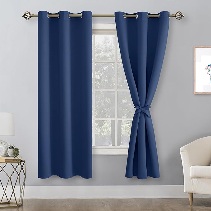 Hiasan Room Darkening Curtains for Bedroom, Noise Reducing, Energy Saving Blackout Window Curtain Panels, Sewn with Tiebacks, Set of 2, Grommet Top (Navy, Width 38 Inch x Length 72 Inch) - Image 2