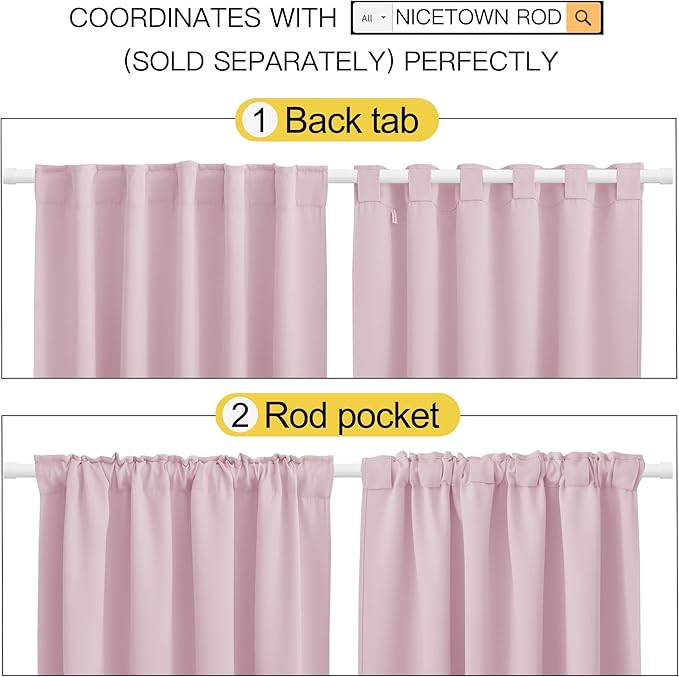 NICETOWN Bedroom Blackout Curtain Panels - (Baby Pink Color) 52 x 120 inch, 2 PCs, Insulating Energy Saving Solid Rod Pocket Blackout Drapes for Hall, Villa - Image 3